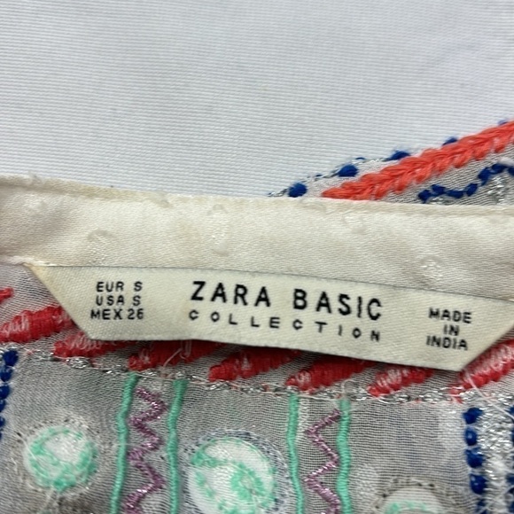 Zara Embroidered and Embellished Boho Sheer Tunic Top Size Small - Picture 6 of 8